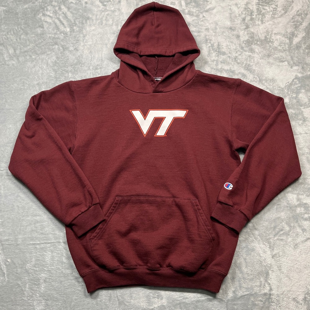 Champion Hoodie Mens Maroon Virginia Tech VT NCAA Pullover Sweatshirt Small‎